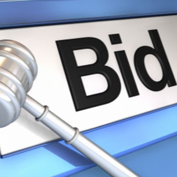 BID in black font with silver gavel